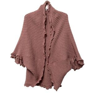 Anthropologie MOTH Rocia Waffle Knit Ruffle Cocoon Sweater Cardigan L